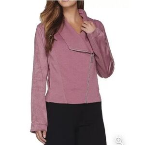 Women's 2X H by Halston Faux Suede French Terry Zip Front Jacket